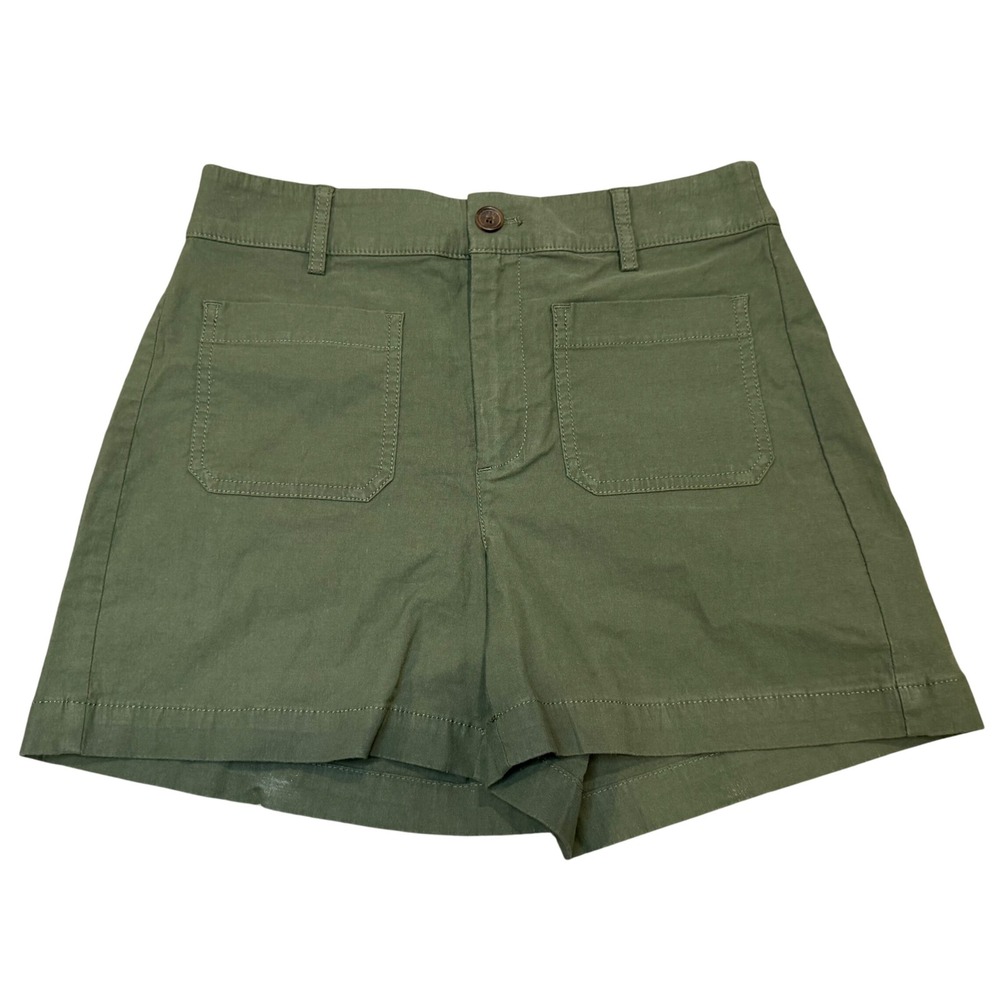 J.Crew Women High-Rise Utility Shorts Olive Green Cotton Linen CJ117 Size 25 NWT
